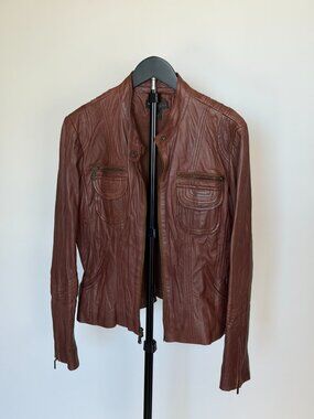 Bagatelle Brown Genuine Leather Moto Jacket Women's